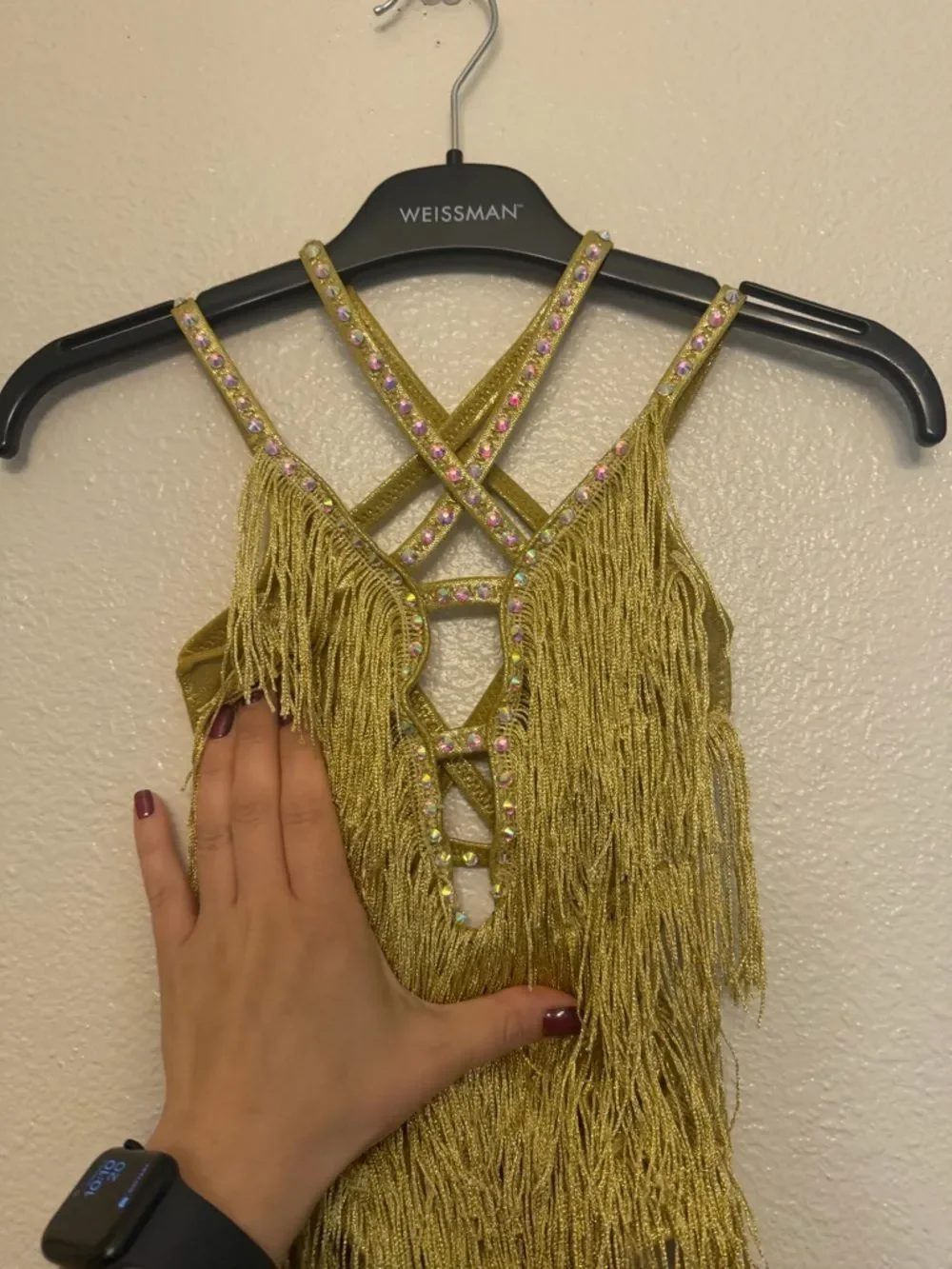 Glamorous flapper fringe solo dance costume gold ballroom MC-Medium child